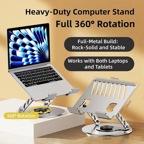 360° Rotatable Height-Adjustable All-Metal Dual-Bar Laptop Stand, Anti-Slip Heat-Dissipating for MacBook Pro/Air (10-17"), Tablet, Gaming, Office, Home, Drawing - Gray in Saudi Arabia