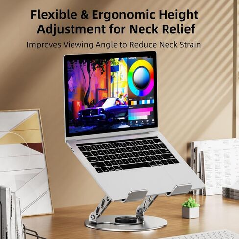 360° Rotatable Height-Adjustable All-Metal Dual-Bar Laptop Stand, Anti-Slip Heat-Dissipating for MacBook Pro/Air (10-17"), Tablet, Gaming, Office, Home, Drawing - Gray in Saudi Arabia