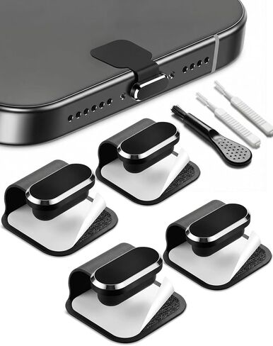 Anti-Lost USB-C Dust Plug Cover for iPhone 17/16/15 Plus/Pro/Max, Samsung Galaxy, Pixel, Anti-Lost Type-C Port Protector with Cleaning Brush, Midnight Black, 4 Pack in Kuwait
