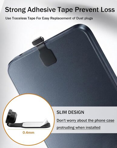 Anti-Lost USB-C Dust Plug Cover for iPhone 17/16/15 Plus/Pro/Max, Samsung Galaxy, Pixel, Anti-Lost Type-C Port Protector with Cleaning Brush, Midnight Black, 4 Pack in Kuwait