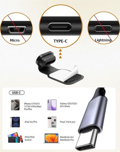 Anti-Lost USB-C Dust Plug Cover for iPhone 17/16/15 Plus/Pro/Max, Samsung Galaxy, Pixel, Anti-Lost Type-C Port Protector with Cleaning Brush, Midnight Black, 4 Pack in Kuwait