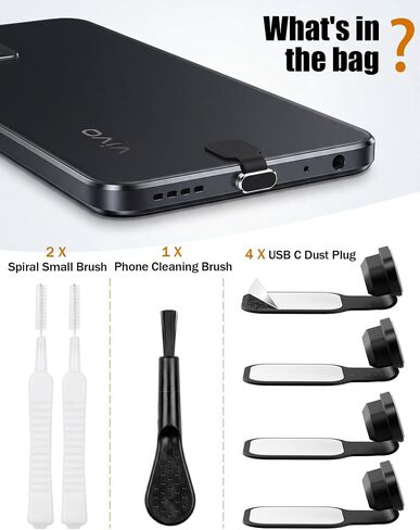 Anti-Lost USB-C Dust Plug Cover for iPhone 17/16/15 Plus/Pro/Max, Samsung Galaxy, Pixel, Anti-Lost Type-C Port Protector with Cleaning Brush, Midnight Black, 4 Pack in Kuwait