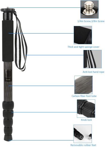 P285C Carbon Fiber Monopod, 5 - Section Portable Camera Monopod with Ball Head, Adjustable 16.5–61 Inch Height, Lightweight 510g for DSLR and Mirrorless Cameras in Kuwait