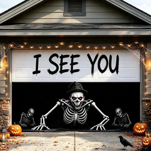 7X8 Ft Halloween Garage Door Cover Banner – Large Hanging Backdrop with Spooky Design, Outdoor Indoor Wall Decor for Yard Party in Saudi Arabia