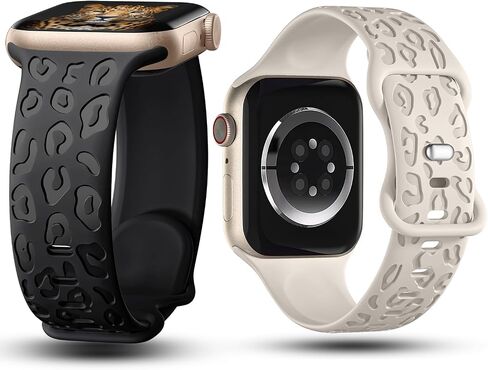 2PCS Leopard Engraved Bands Compatible with Apple Watch Band Women Silicone in Kuwait
