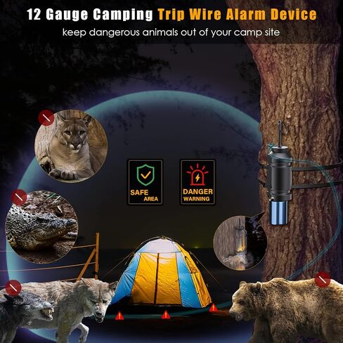 Trip Alarm, Perimeter Trip Alarm, 12 Gauge Camping Trip Wire Alarm Device, Early Warning Security System for Camping and Property Safety/Bear Deterrent,Camping Safety Trip Alarm（Adapter Not Included in Kuwait