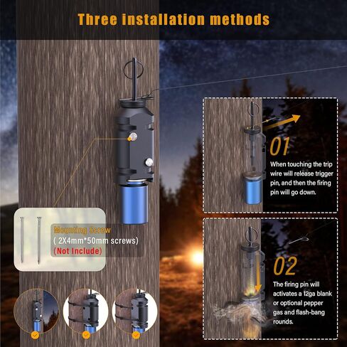 Trip Alarm, Perimeter Trip Alarm, 12 Gauge Camping Trip Wire Alarm Device, Early Warning Security System for Camping and Property Safety/Bear Deterrent,Camping Safety Trip Alarm（Adapter Not Included in Kuwait