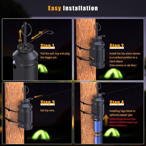 Trip Alarm, Perimeter Trip Alarm, 12 Gauge Camping Trip Wire Alarm Device, Early Warning Security System for Camping and Property Safety/Bear Deterrent,Camping Safety Trip Alarm（Adapter Not Included in Kuwait