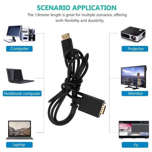 Display Interface to Vga Converter Cable Plastic Black 1.8m Plug and Play in Kuwait