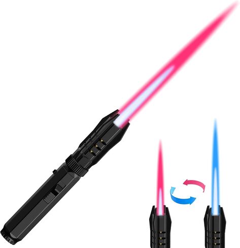 2 Pack Butane Torch Lighter, Red to Blue Windproof Jet Flame, Long Butane Lighter with Safety Lock, Refillable Cool Lighters for Candle, Grill, BBQ, Cooking, Camping, Gifts for Men (Without Fuel) in Kuwait