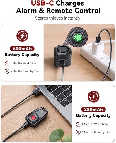 WSDCAM Two-Way Bike Alarm 120dB, USB-C Rechargeable with Remote in Saudi Arabia