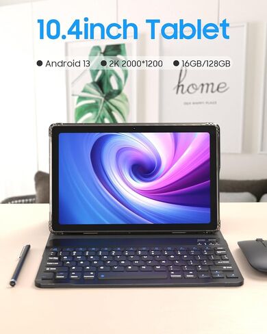 PEICHENG Tablet with Keyboard and Case, Android 13.0 10.4 Inch, 16GB RAM+128GB ROM, 2000 * 1200 2K FHD Display, Powerful 2.0Ghz CPU, 2.4G and 5G and WiFi 6, Bluetooth 5.0, 2 in 1 Tab, Black in Kuwait