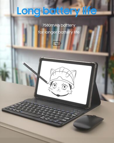 PEICHENG Tablet with Keyboard and Case, Android 13.0 10.4 Inch, 16GB RAM+128GB ROM, 2000 * 1200 2K FHD Display, Powerful 2.0Ghz CPU, 2.4G and 5G and WiFi 6, Bluetooth 5.0, 2 in 1 Tab, Black in Kuwait