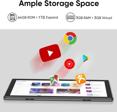 COLORROOM Tablet 10 inch Android 15 Tablets, 12GB+64GB/1TB Expand, Quad-Core Processor, 1280x800 Touch Screen Display, WiFi 5, Dual Cameras, 6000mAh Battery in Kuwait