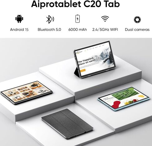COLORROOM Tablet 10 inch Android 15 Tablets, 12GB+64GB/1TB Expand, Quad-Core Processor, 1280x800 Touch Screen Display, WiFi 5, Dual Cameras, 6000mAh Battery in Kuwait