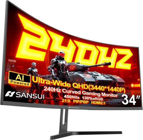 SANSUI 34 Inch Curved Monitor 240Hz UWQHD 3440×1440 Gaming Monitor in Saudi Arabia