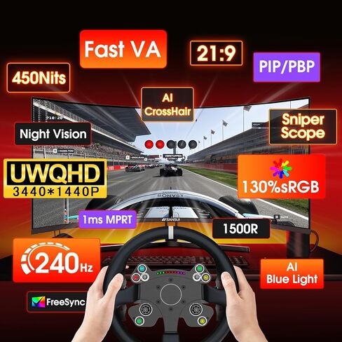 SANSUI 34 Inch Curved Monitor 240Hz UWQHD 3440×1440 Gaming Monitor in Saudi Arabia