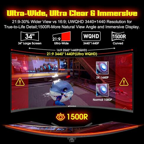 SANSUI 34 Inch Curved Monitor 240Hz UWQHD 3440×1440 Gaming Monitor in Saudi Arabia