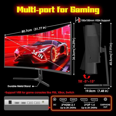 SANSUI 34 Inch Curved Monitor 240Hz UWQHD 3440×1440 Gaming Monitor in Saudi Arabia