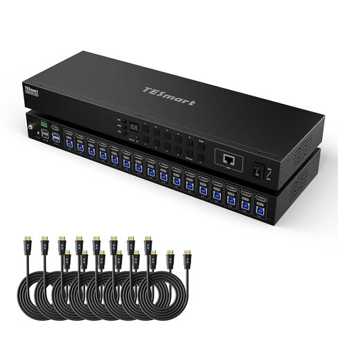 TESmart 16X1 HDMI KVM Switch USB 3.0, 4K@60Hz Rackmount KVM 16 Port Enterprise-Grade EDID Emulator | Hotkey Switch | RS232 | LAN Port | IR Remote | IP Control | Auto Scan | with 8 Pcs 5ft KVM Cable in Kuwait