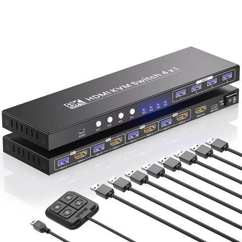Dual Monitor HDMI KVM Switch, 8K60Hz 4K120Hz KVM Switch 2 Monitors 4 Computers for 4 PCs Management with 1 Set of Keyboard and Mouse, 4-Port USB 3.0 Sharing in Kuwait