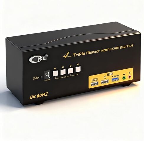 CKL USB 3.0 Triple Display KVM Switch HDMI 2.1 8K 60Hz 4K 120Hz (for 3 Monitors 4 Computers) Supports EDID Emulation, Hotkey, Audio and, with All Input Cables 943HUA-5 in Kuwait