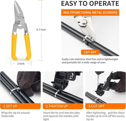 Metal Zip Tie Tool Set，Stainless Steel Cable Tie Gun Kit with 200pcs 12inch Metal Zip Ties heavy duty outdoor(300LBS) and Industrial Cutting Tool,Corrosion Resistant for Fence, Pipe, Industrial Use in Kuwait