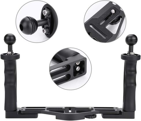 Fabater Camera Dual Handle Grip for Underwater Housing, Aluminum Tray with 1in Ball & 1/4in Screws for Diving Photography Accessory, Ergonomic Handle for Flash and Video Light Mount in Kuwait