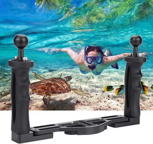 Fabater Camera Dual Handle Grip for Underwater Housing, Aluminum Tray with 1in Ball & 1/4in Screws for Diving Photography Accessory, Ergonomic Handle for Flash and Video Light Mount in Kuwait