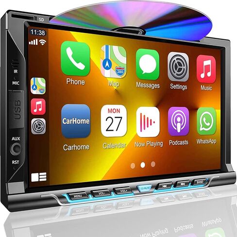 Double Din Car Stereo with CD/DVD Player, Apple CarPlay/Android Auto 7" Double din Radio with Backup Camera, Mirror Link, Bluetooth, AM FM Radio Receiver, SWC, Subwoofer, USB/TF/AUX… in Kuwait