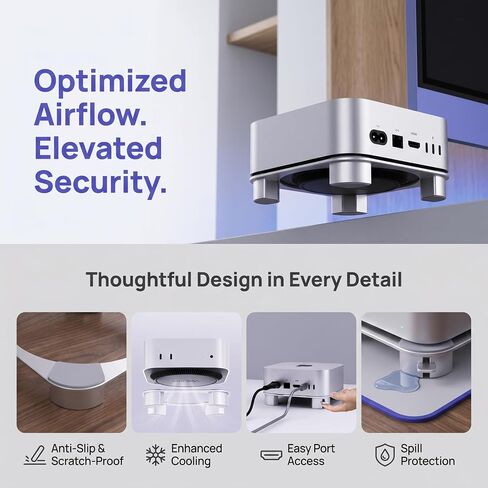 Mac mini Expansion Base Stand, Aluminum Alloy Material, Silver with Auxiliary Power On Button, for Mac mini M1/M2/M2 Pro in Kuwait