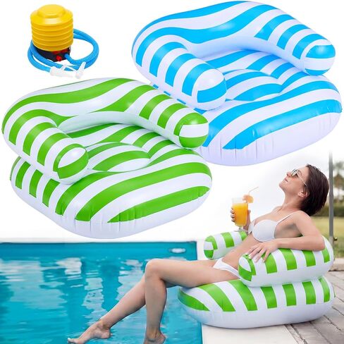 Seenelling 2 Pack Inflatable Poolside Chairs with Pump, Blow Up Beach Chair with Backrest, Portable Inflatable Floor Chair for Pool Edge, Patio, Lawn, Backyard, Indoor Outdoor(Solid,Clear) in Kuwait
