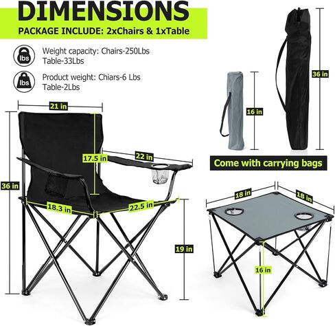 Joyfair Camping Lawn Chairs & Table Set, Large Beach Chairs for Outside in Kuwait