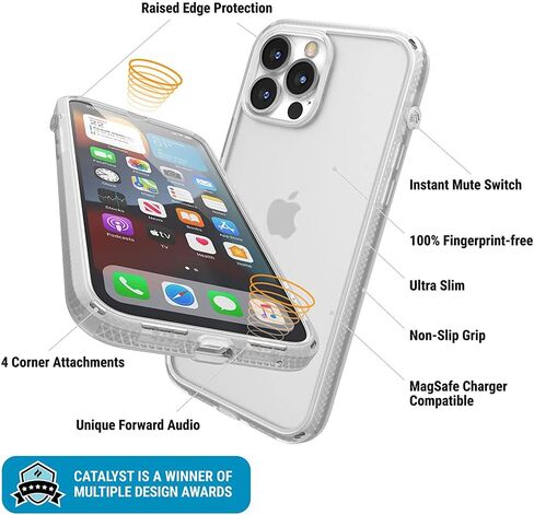 Catalyst iPhone 13 Pro Max Case Influence Series Slim Case, Finger-Print Safe Cases, Drop Proof Phone, with Lanyard (Clear) in Kuwait