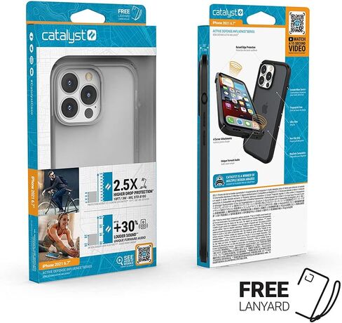 Catalyst iPhone 13 Pro Max Case Influence Series Slim Case, Finger-Print Safe Cases, Drop Proof Phone, with Lanyard (Clear) in Kuwait