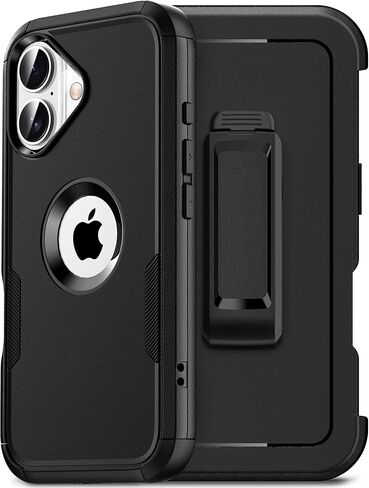 for iPhone 16 Case with Belt Clip Holster,2X Screen Protector, Heavy Duty Protection,Military-Grade Protection,Anti-Drop,Shockproof Phone Cover for iPhone 16 Case,Black in Kuwait