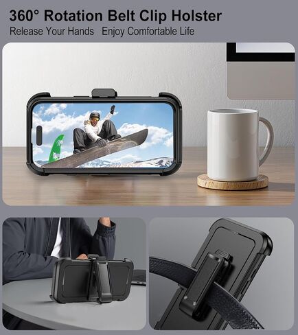 for iPhone 16 Case with Belt Clip Holster,2X Screen Protector, Heavy Duty Protection,Military-Grade Protection,Anti-Drop,Shockproof Phone Cover for iPhone 16 Case,Black in Kuwait