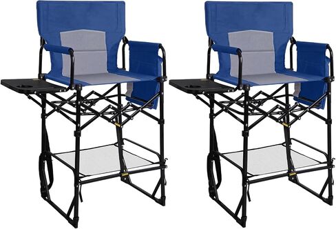 Romswi 2 Pack Extra Tall Camping Chairs, 30" Seat Height Folding Director Chairs with Side Table, Cup Holder, Storage Pocket, 400 lbs Heavy Duty Outdoor Chairs, Blue in Kuwait