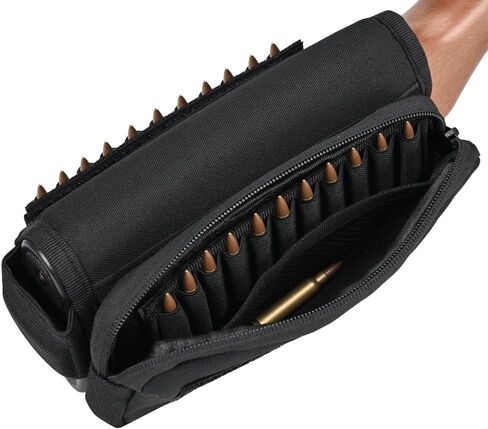 AIRSSON Tactical Rifle Cheek Rest Holder with 1 Molle Bag, 1 Hook & Loop Bullet Board for 10 Grid Shells, with Cushion Pad in Kuwait