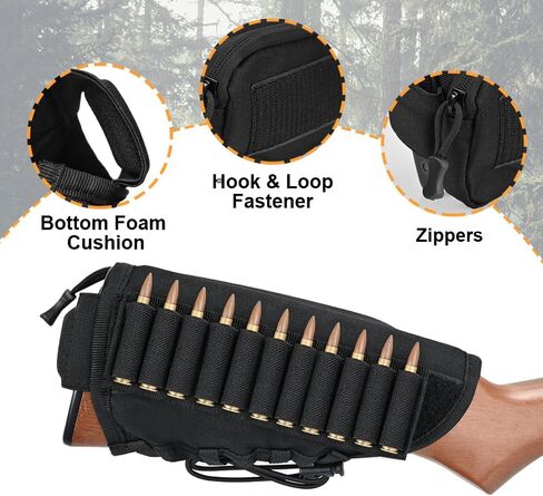 AIRSSON Tactical Rifle Cheek Rest Holder with 1 Molle Bag, 1 Hook & Loop Bullet Board for 10 Grid Shells, with Cushion Pad in Kuwait