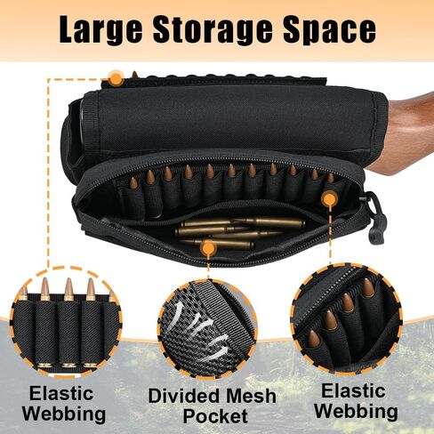 AIRSSON Tactical Rifle Cheek Rest Holder with 1 Molle Bag, 1 Hook & Loop Bullet Board for 10 Grid Shells, with Cushion Pad in Kuwait