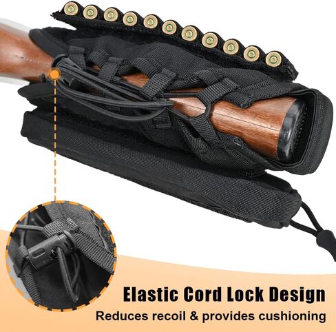 AIRSSON Tactical Rifle Cheek Rest Holder with 1 Molle Bag, 1 Hook & Loop Bullet Board for 10 Grid Shells, with Cushion Pad in Kuwait