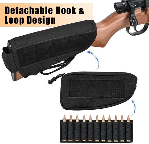 AIRSSON Tactical Rifle Cheek Rest Holder with 1 Molle Bag, 1 Hook & Loop Bullet Board for 10 Grid Shells, with Cushion Pad in Kuwait