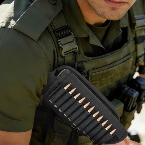 AIRSSON Tactical Rifle Cheek Rest Holder with 1 Molle Bag, 1 Hook & Loop Bullet Board for 10 Grid Shells, with Cushion Pad in Kuwait