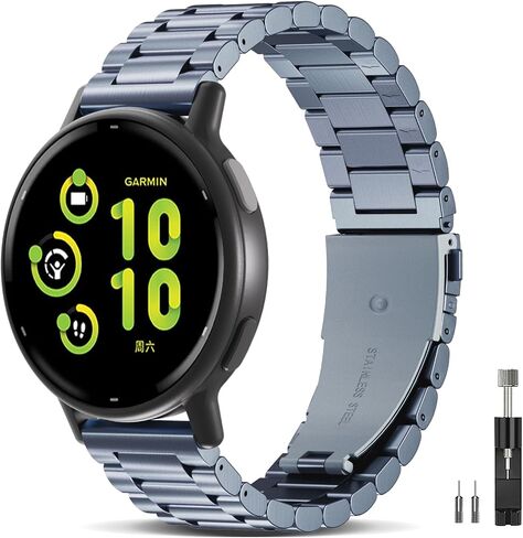 Compatible with Garmin Forerunner 165 Band/Forerunner 55/245/645/570-42mm, 20mm Quick Release Stainless Steel Metal Strap Replacement Wristband for Vivoactive 6/5/3/3 Music/Venu Sq 2 in Kuwait