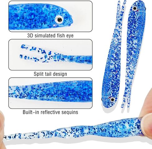 60Pcs Soft Fishing Lures Plastic Paddle Split Tail Swim Baits Kit for Bass Trout Walleye Crappie 6 Mixed Colors Saltwater Freshwater 2.8in/0.27oz in Kuwait