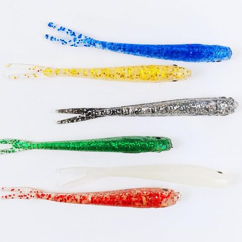 60Pcs Soft Fishing Lures Plastic Paddle Split Tail Swim Baits Kit for Bass Trout Walleye Crappie 6 Mixed Colors Saltwater Freshwater 2.8in/0.27oz in Kuwait