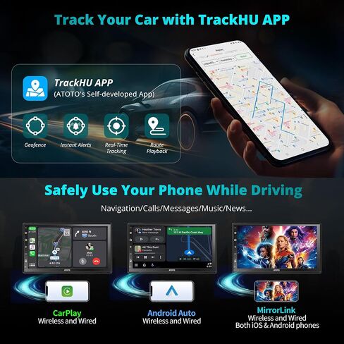 ATOTOZONE A6PF Plus 8-Core 4G+64G 7inch Android Double DIN Car Stereo, 4G LTE, Wireless CarPlay/Android Auto QLED Touch Screen, WiFi/BT/USB Tethering, Dual Bluetooth, 36-Band EQ, AI Chat, DSP/LRV/SWC in Kuwait