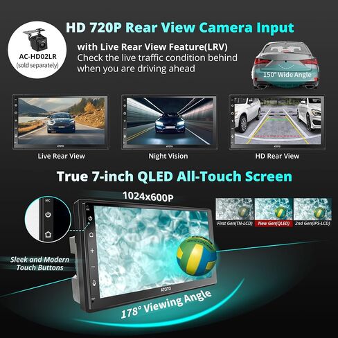 ATOTOZONE A6PF Plus 8-Core 4G+64G 7inch Android Double DIN Car Stereo, 4G LTE, Wireless CarPlay/Android Auto QLED Touch Screen, WiFi/BT/USB Tethering, Dual Bluetooth, 36-Band EQ, AI Chat, DSP/LRV/SWC in Kuwait