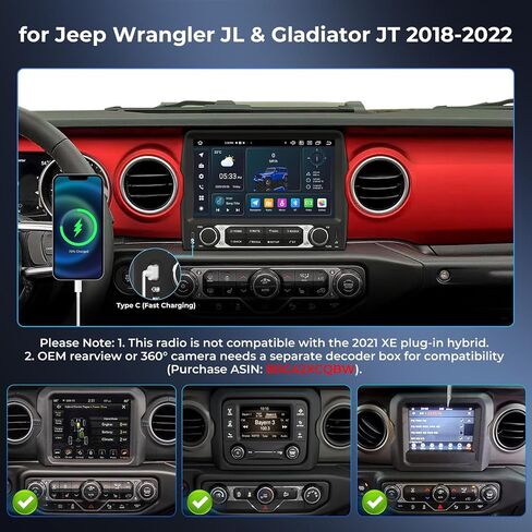 Android 14 Car Radio Stereo Upgrade for Jeep Wrangler JL & Gladiator JT 2018-2022, 9" QLED IPS Touch Screen, Wireless Carplay & Android Auto Head Unit GPS DSP/DTS 4G LTE, 5G WiFi Octa core 4GB+64GB in Kuwait
